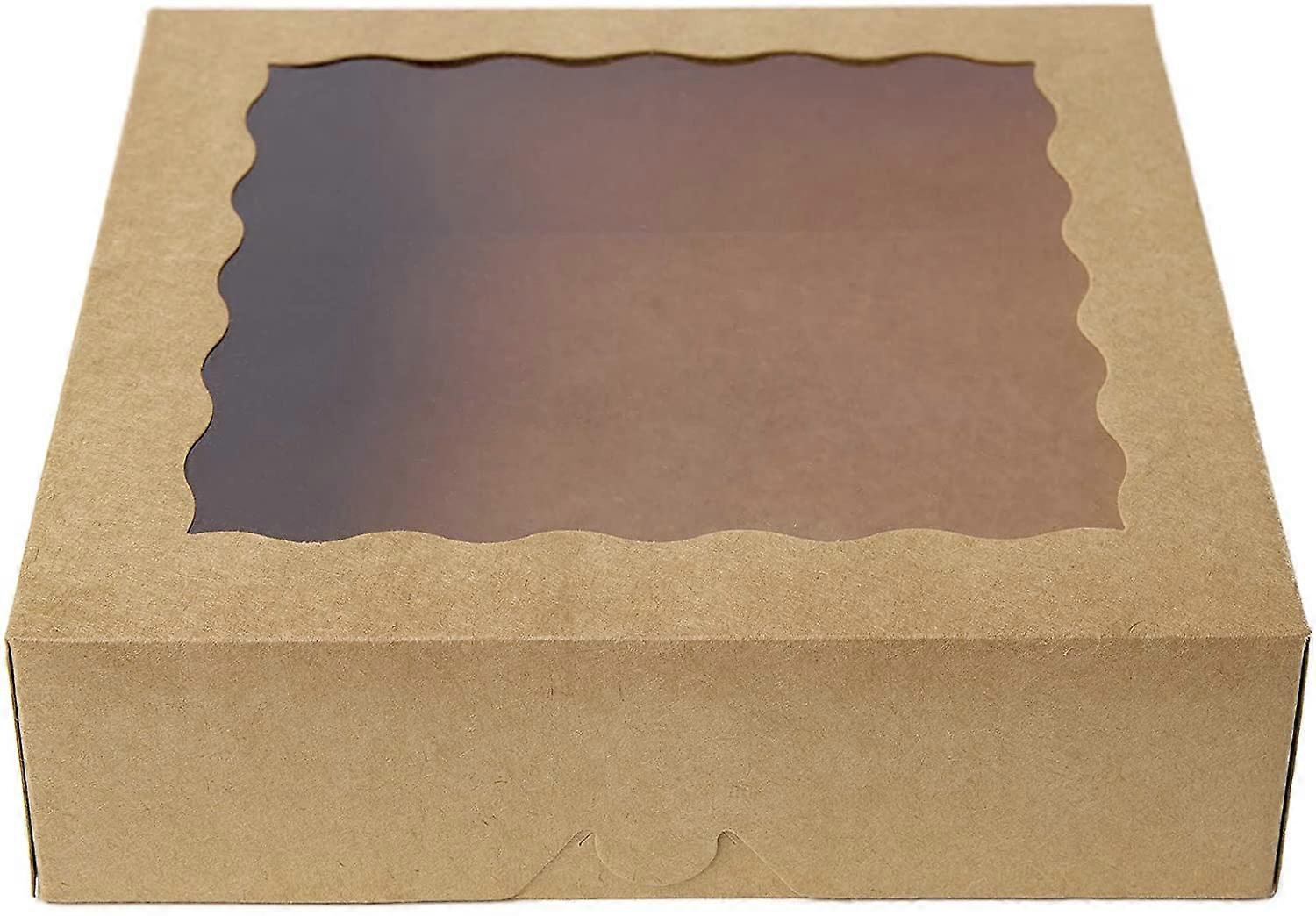 Brown1[25pcs]9inch Kraft Brown Bakery Boxes,ONE MORE Large Pie Boxes with PVC Window Natural Disposable Box for Cookie 9x9x2.5inch,25 of Pack