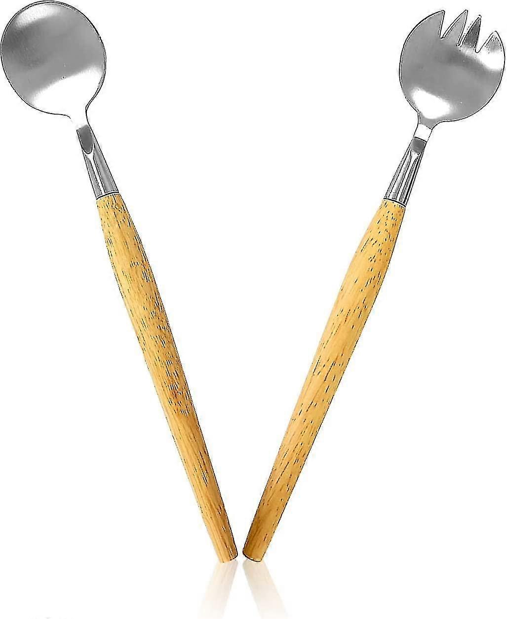 Set Of 2 Salad Servers Stainless Steel With Wooden Handle, Salad Servers Small(28.5 Cm)