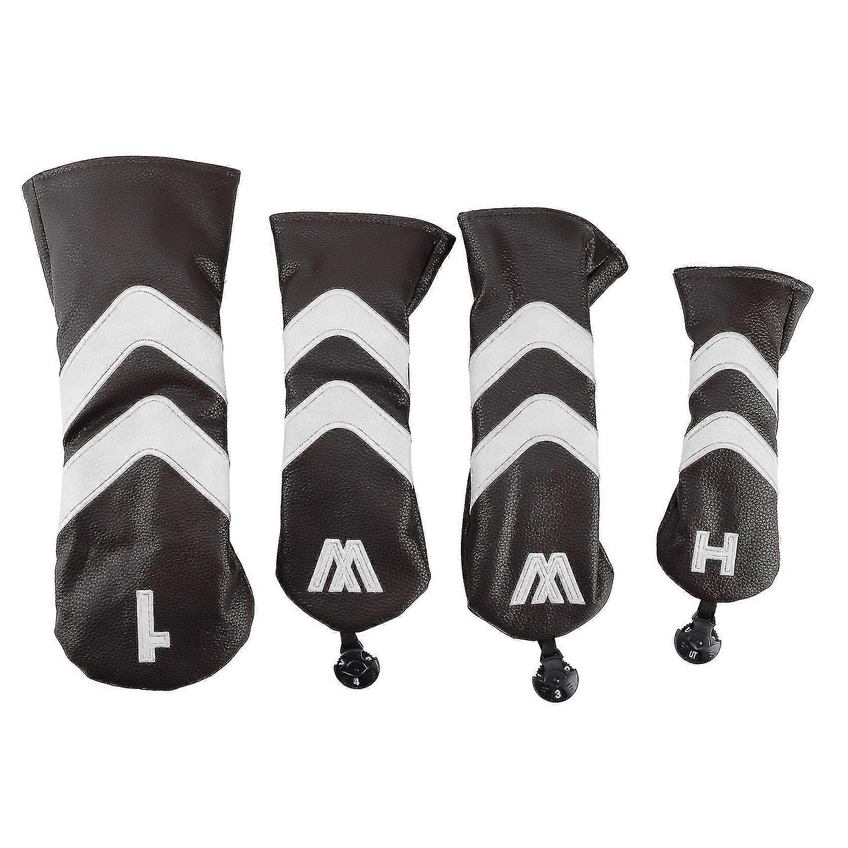 4pcs Waterproof Pu Leather Golf Head Covers, Brown