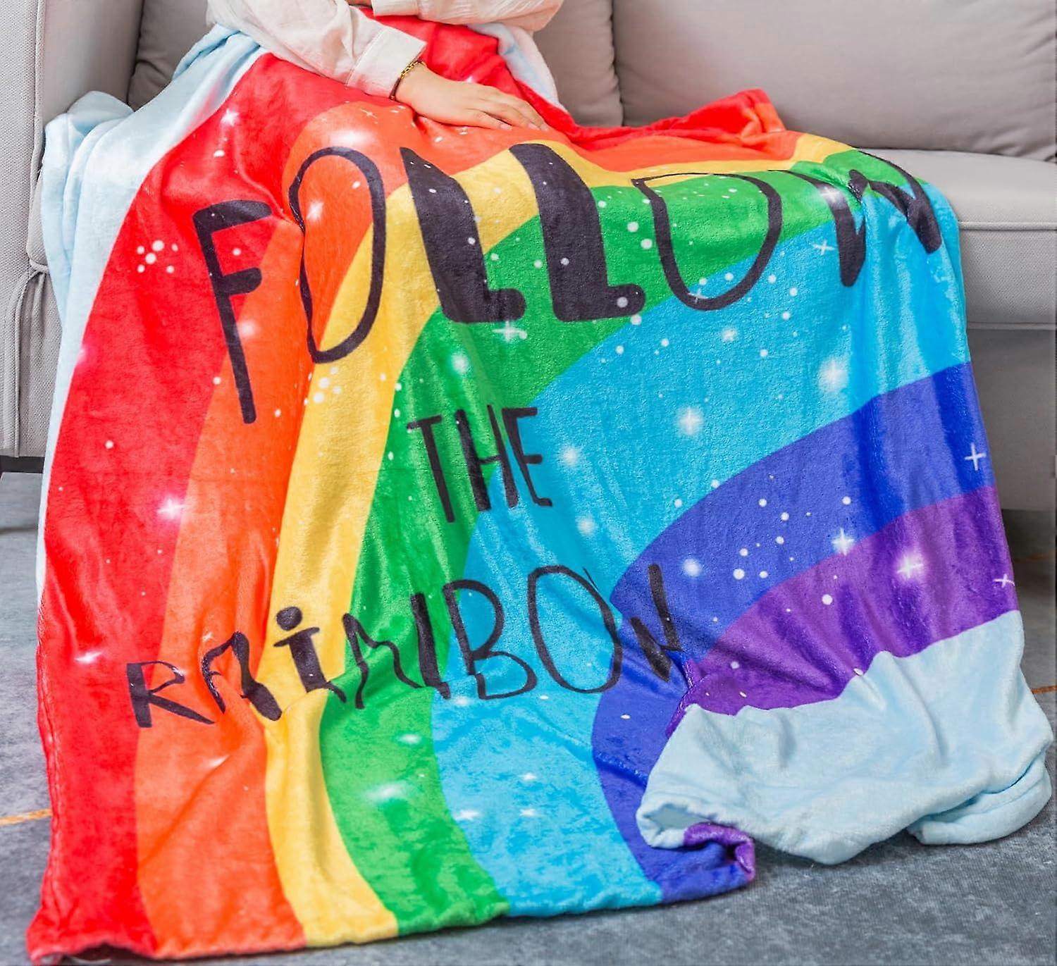 Rainbow Blanket Super Soft Colorful Pride Throw Blanket for Girls Twin Size Rainbows Gifts for Kids Rainbow Lovers Follow The Rainbow Flannel Fleece G