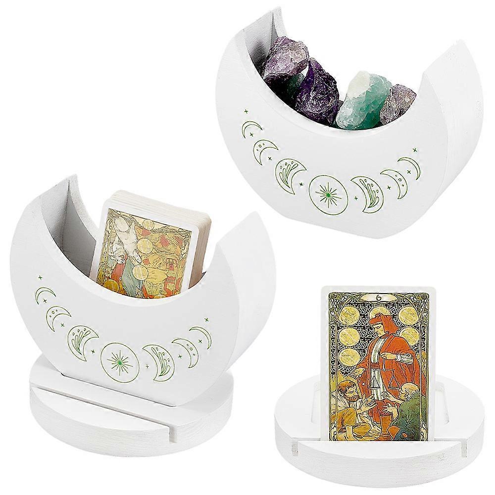 Moon Shaped Wood Tarot Card Display Holders Moon Phase Printed Tarot Card Tabletop Display Stands White Fihished Product: 11.3x13.4x11cm