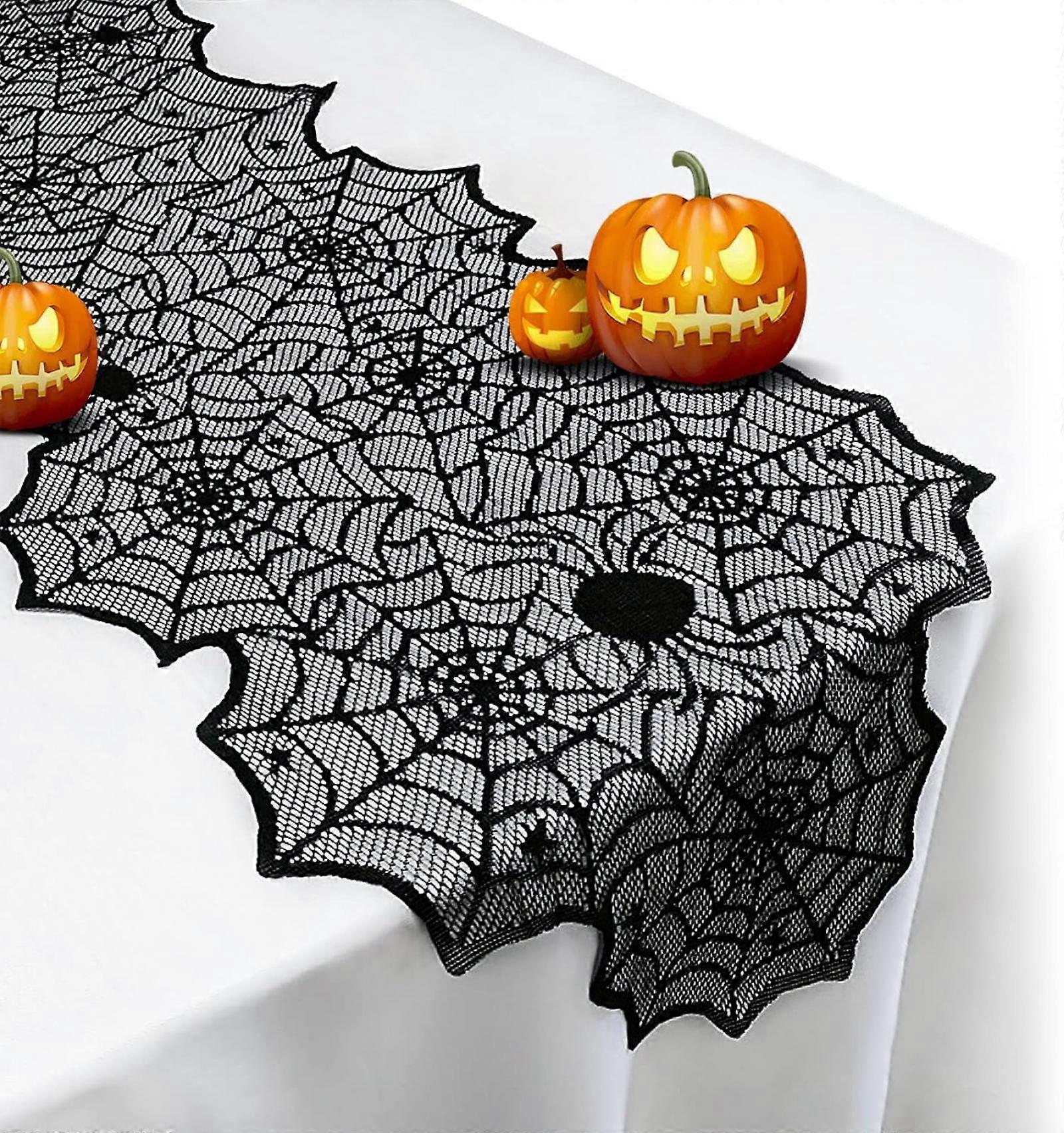 Halloween Table Runner - Black Lace Spider Web Table Runners for Halloween Decor,Vivid Polyester Spider Web Tablecloth for Halloween Masquerade Party 
