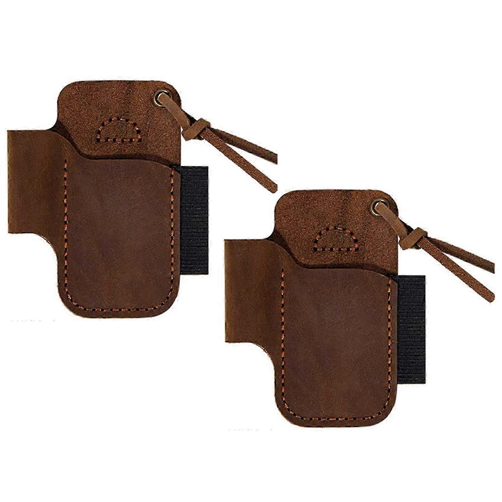 2X Handmade Leather Sheath Folding Knife Flashlight Holder Tool Brown