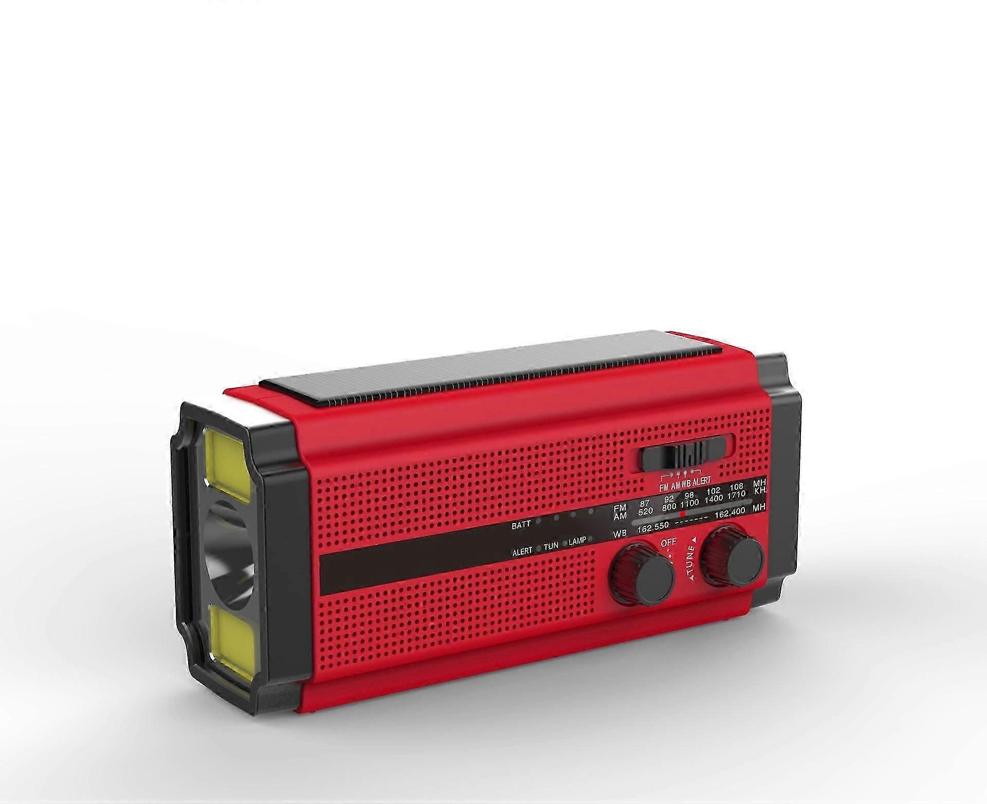 Solar Radio, Am/fm Crank Radio, Portable Radio With 5000 Mah Rechargeable Battery, 3 Modes Led red