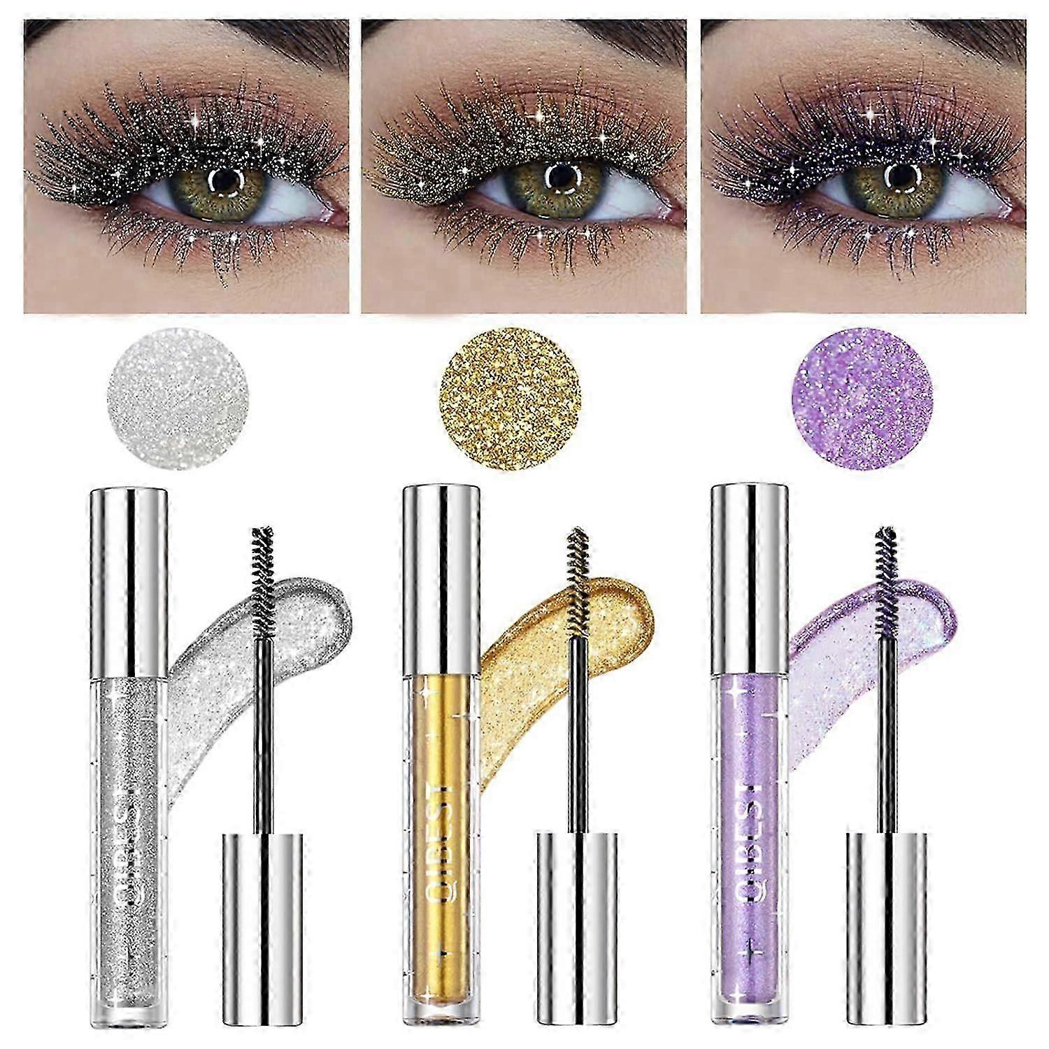 Barevná řasenka na řasy, Tekutá třpytivá řasenka, Diamantová třpytivá barevná řasenka, Lesklá dlouhotrvající řasenka odolná proti rozmazání