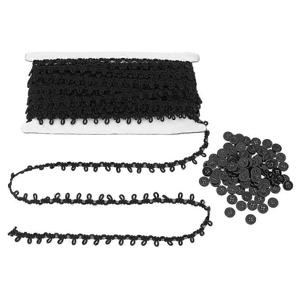 DIY Kits Including Chinlon Elastic Force Lace Trim Cotton String Threads and Resin Buttons Black Ribbon: 1strand Button: 100pcs
