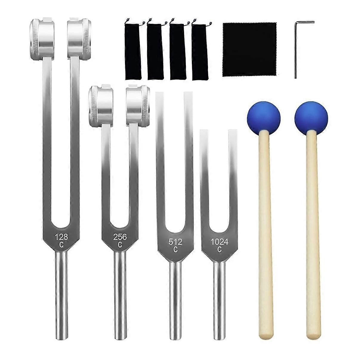 Stimmgabel-Set aus Aluminiumlegierung, 128 Hz, 256 Hz, 512 Hz, 1024 Hz Stimmgabeln für Klang-Yoga-Meditationsentspannung
