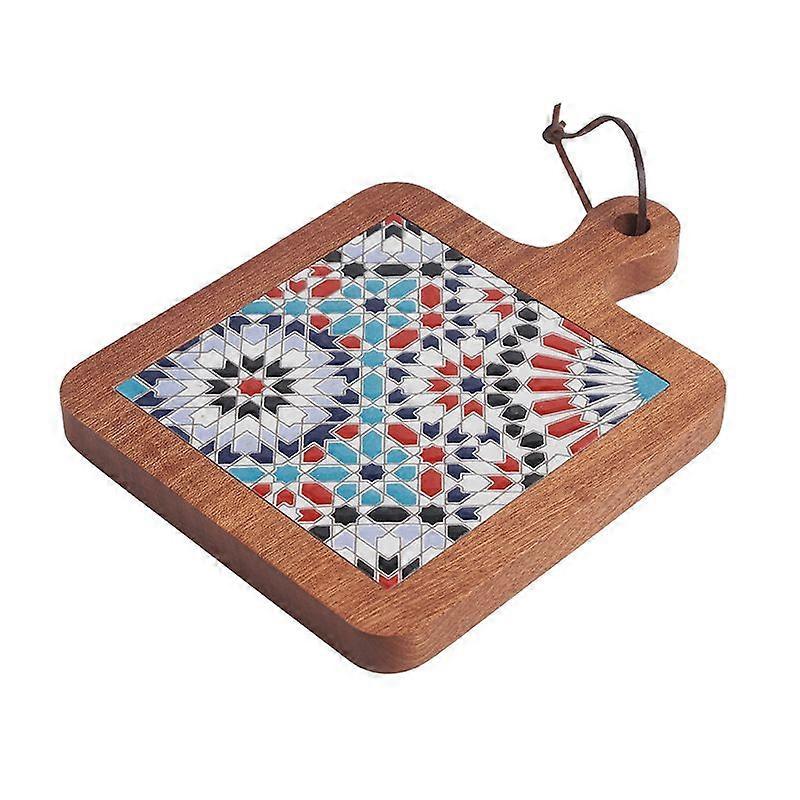 Solid wood retro ceramic tile dining mat, creative table mat, heat-resistant sand pot mat, large pot mat
