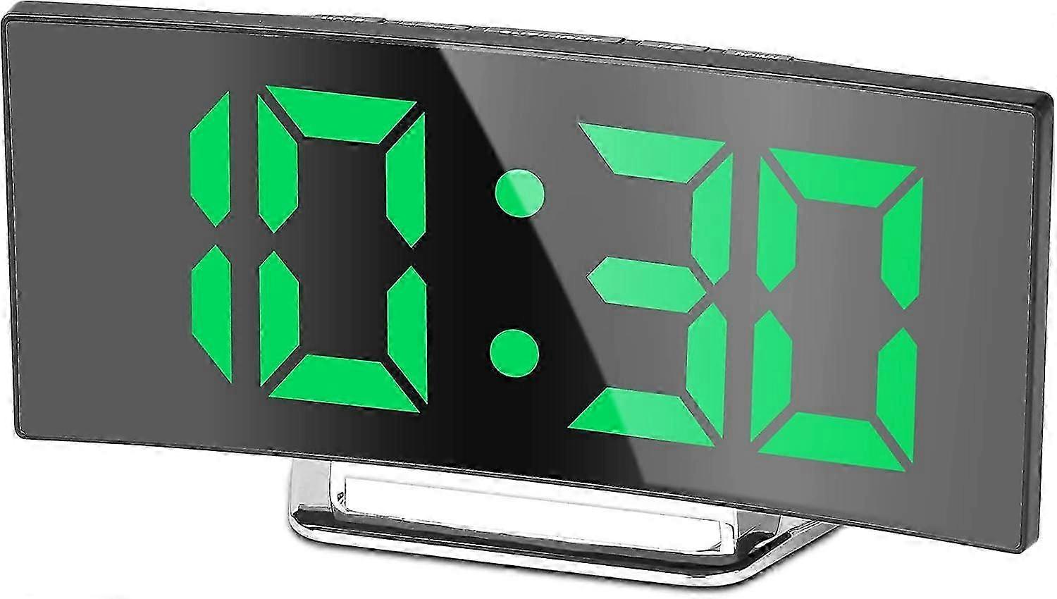Digital Alarm Clock for Bedroom, 7" LED Mirror Screen, 2 Brightness Levels, 12/24 Hours, USB Rechargeable and Battery Powered (Green)