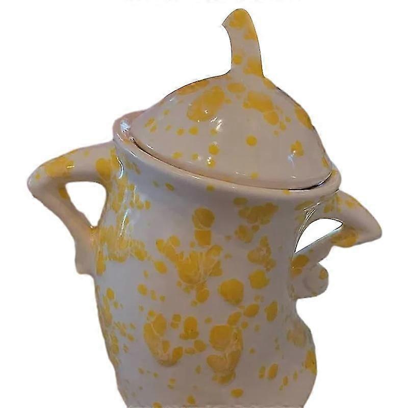 علبة تخزين أنيقة وجذابة مع زينة سطح مكتب خزفية مرحة