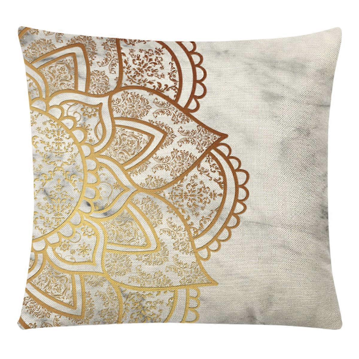 Mandala Throw Pillow Cushion Cover, Mystical with Geometric Details Boho Lotus Inspiration, Decorative Square Accent Pillow Case, 18" X 18"