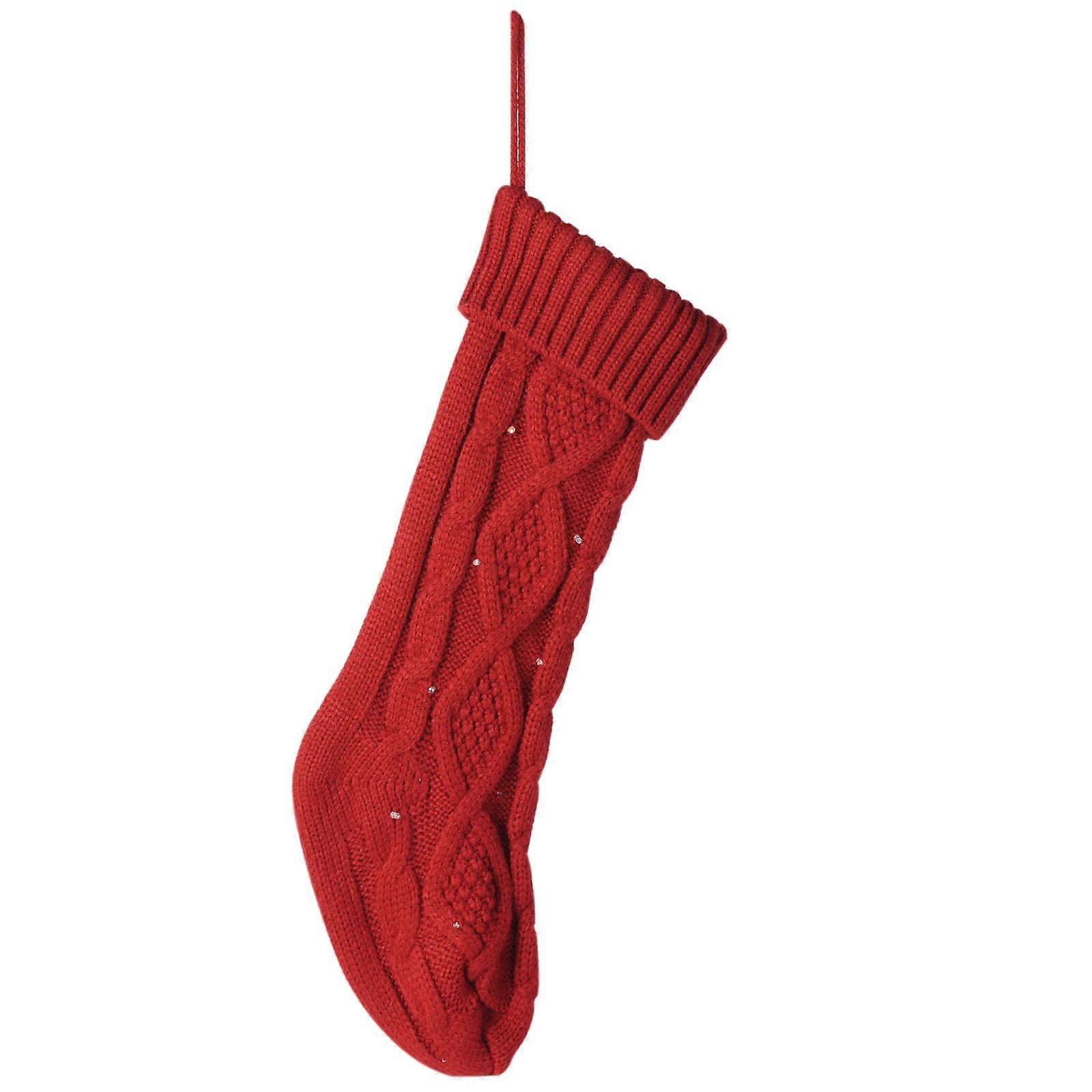 Bas de Noël 18 pouces grandes chaussettes tricotées avec des décorations de bas suspendues légères pour les vacances Décor de fête de famille rouge