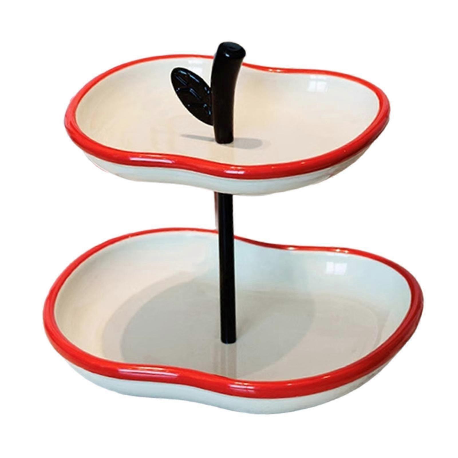 Fruit Serving Tray Double Layer Creative Fruit Bowl for Dorm Home Countertop Beige Red