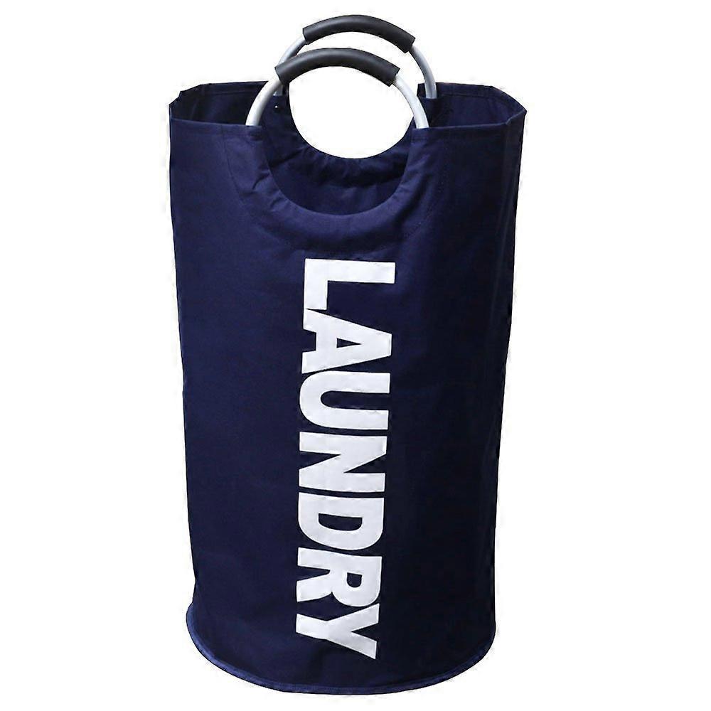Large Collapsible Laundry Basket with Alloy Handles for University, Dark Blue Folding Clothes Hamper and Wash Trash Can