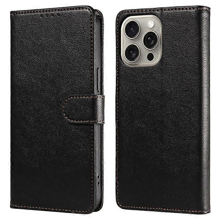 Compatible For iPhone 16 Pro Max Leather Case Litchi Texture RFID Blocking Wallet Stand Phone Cover