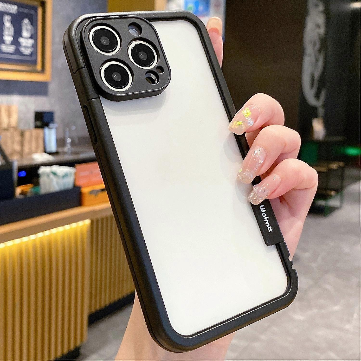 WOLMTT For iPhone 15 Pro Case Colorful Frame Soft TPU Clear Phone Cover-Black