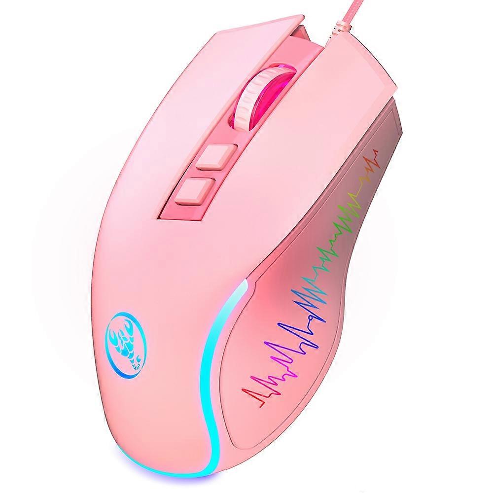 HXSJ X100 USB Wired Gaming Mouse 3600DPI Colorful Light Computer Laptop Mice-Pink