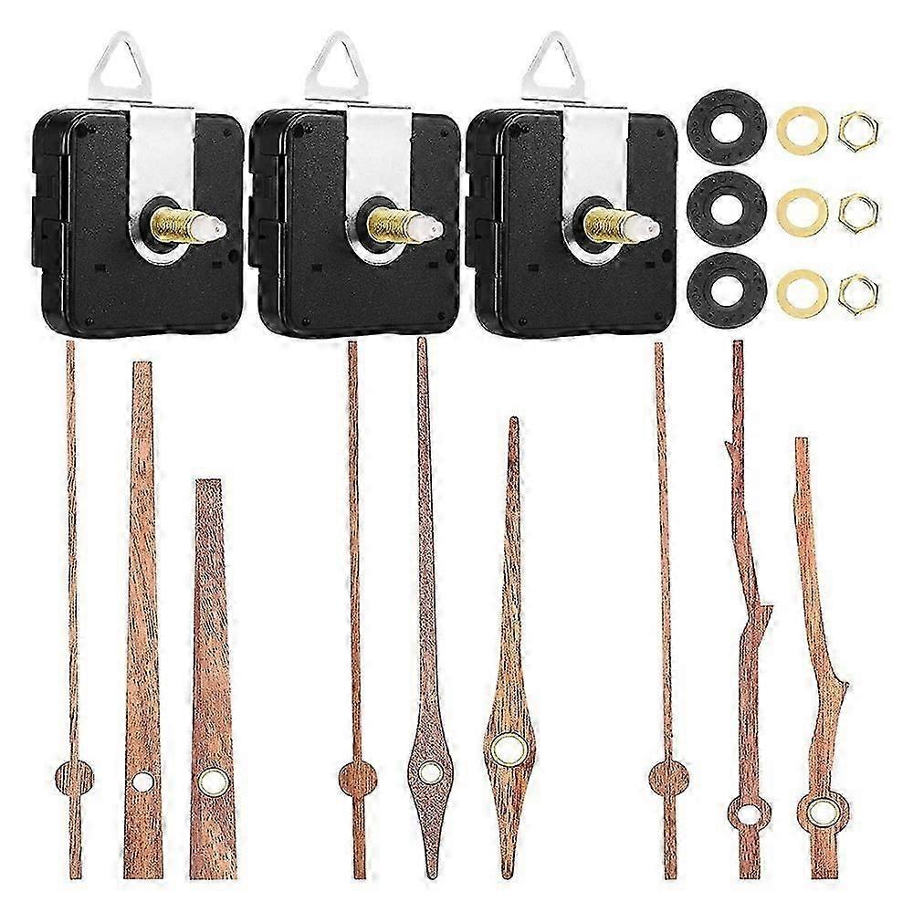 3 Pcs Quartz Clock Movement Mechanism Parts With 3 Types Of Walnut Wood Clock Hands Clock Accessories For Clock Repair
