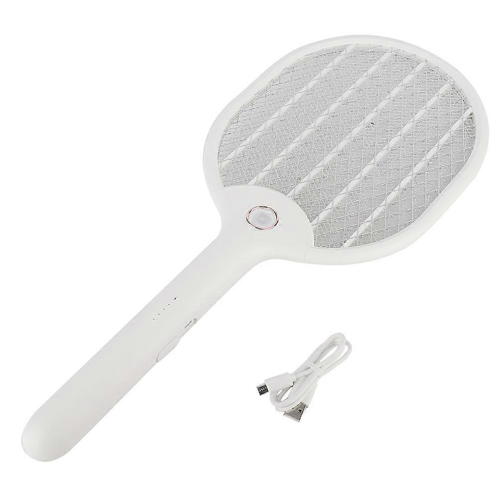 USB Rechargeable LED Electric Fly Mosquito Swatter Racket 2200mAh, Outdoor Insect Zapper, White Color, Portable Design