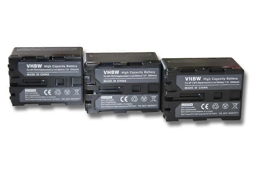 Batterie vhbw 3x compatible avec Sony DCR-TRV840, HDR-SR1, DSC-R1, HDR-HC1, HDR-HC1E, DCR-TRV950, GV-D1000 Caméscope caméra vidéo (2000 mAh, 7,2 V, Li-Ion)