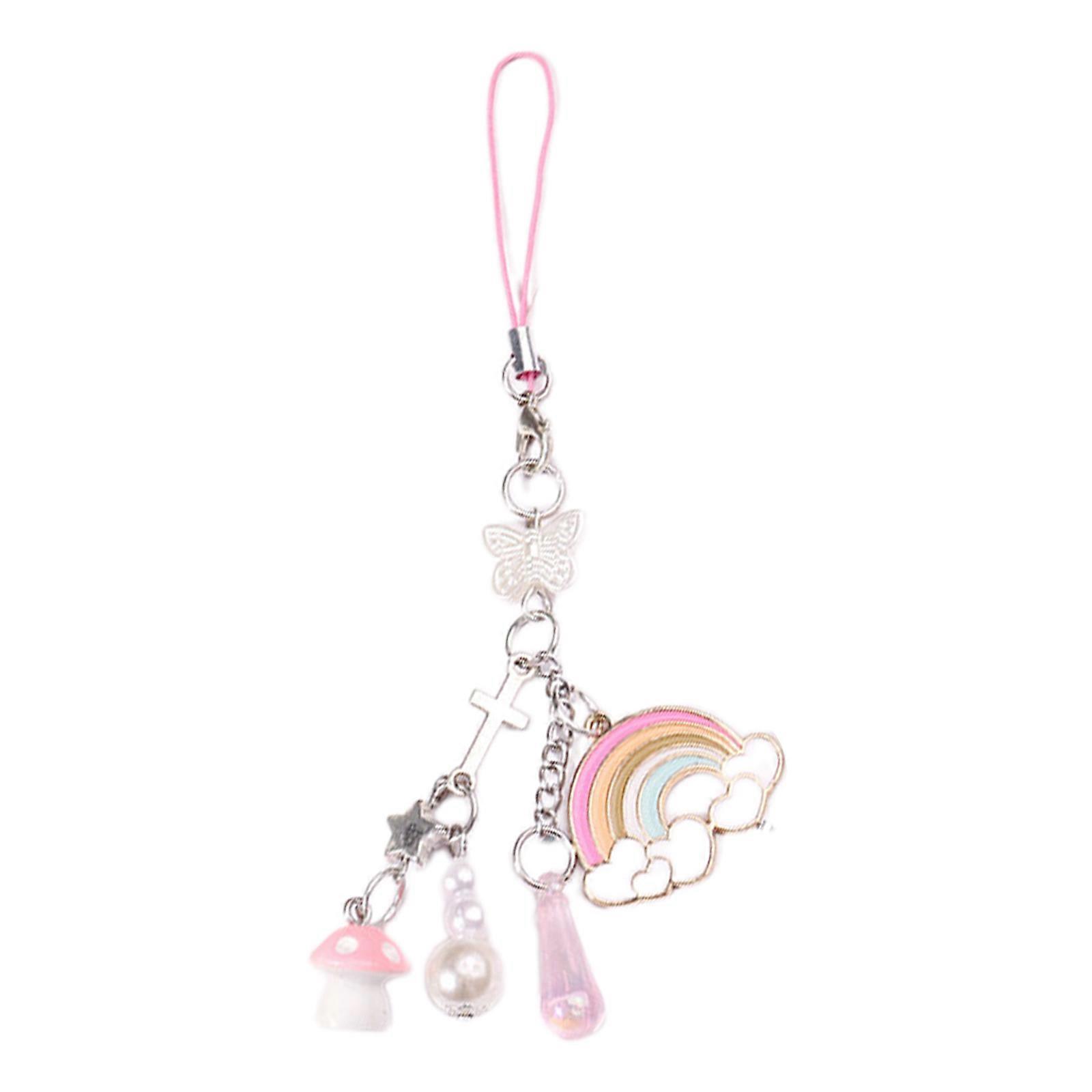 Unique Pocket Keychain with Cute Rainbow Pendant Shimmering Rainbow Shaped Keychain with Shell Bead and Pendant Keyrings