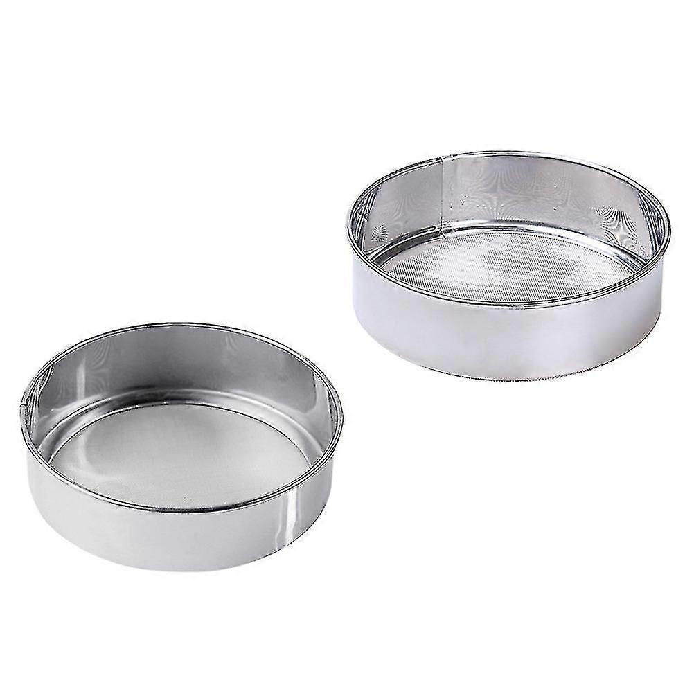 2pcs Fine Stainless Steel Flour Sifters Round Mesh Sieves Powder Colander Sifter Baking Tools Kitchen Gadget (60 Mesh+40 Mesh)