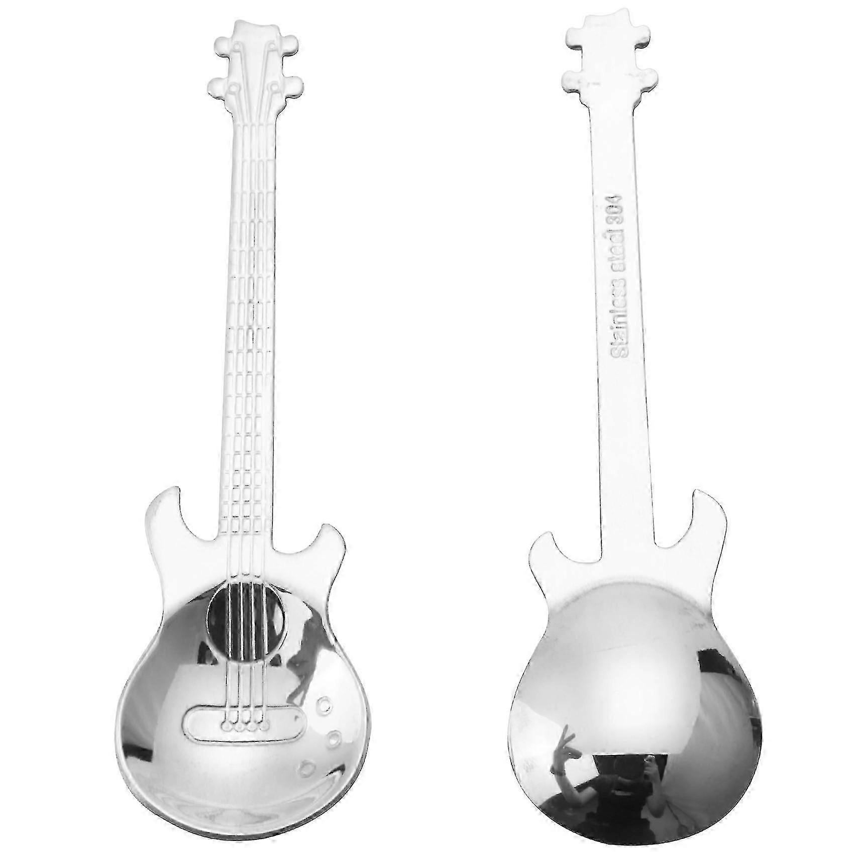 Gitarrkaffeskedar 6-pack söta skedar rostfria teskedar omrörningsskedar gitarrformade (silverfärgade)