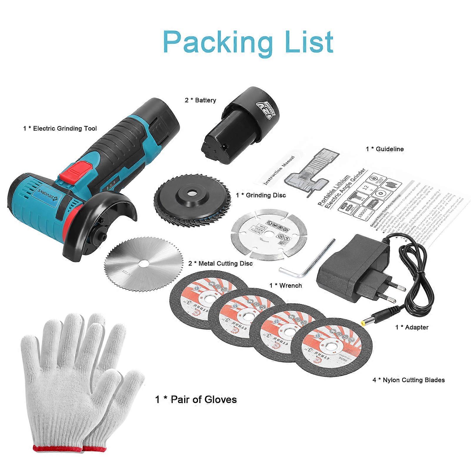 12 V 19500rpm Electric Grinding Tool Multifunctional Angle Grinder Handheld Cutter for Cutting Polishing Ceramic Tile Wood Stone Steel
