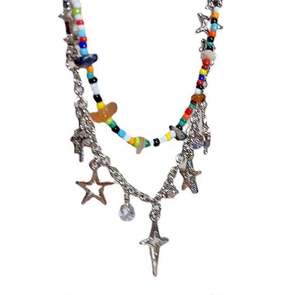 Collier à la mode Double Layer Lock Sweet Five-point-Star Circle Choker