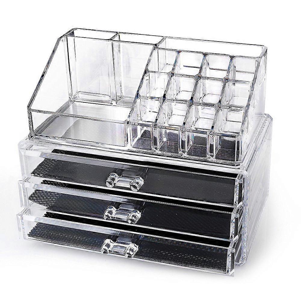 Tiered Acrylic Cosmetic and Jewelry Organizer with Multiple Compartments, Clear Design, Durable Material, 3-Tier Structure