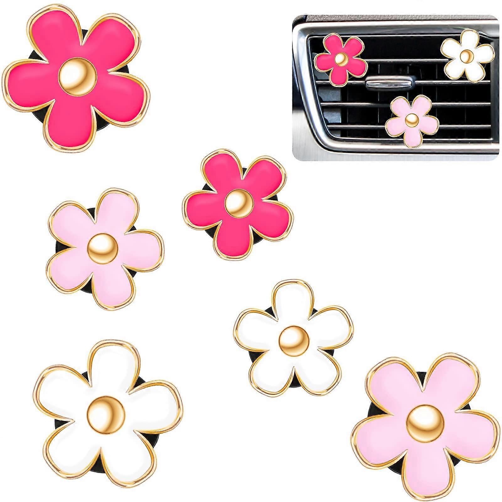 Daisy Flower Air Vent Clip Car Air Freshener - 6 Pcs Dashboard Accessories, 3 cm x 3.3 cm, Floral Design, Compatible with Most Vehicles
