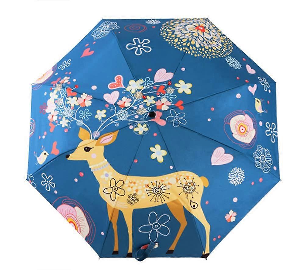 Cute Deer Folding Umbrella Unisex Automatic Open Windproof Compact UV Sunblock Umbrella For Women And Men Deer Pattern