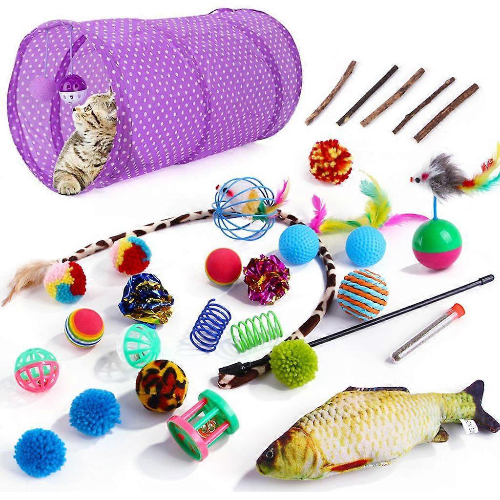 unbrand 30 Pack for Cat Interactive Toys Tunnel for Cat Teaser Mice Feather Balls Catnip