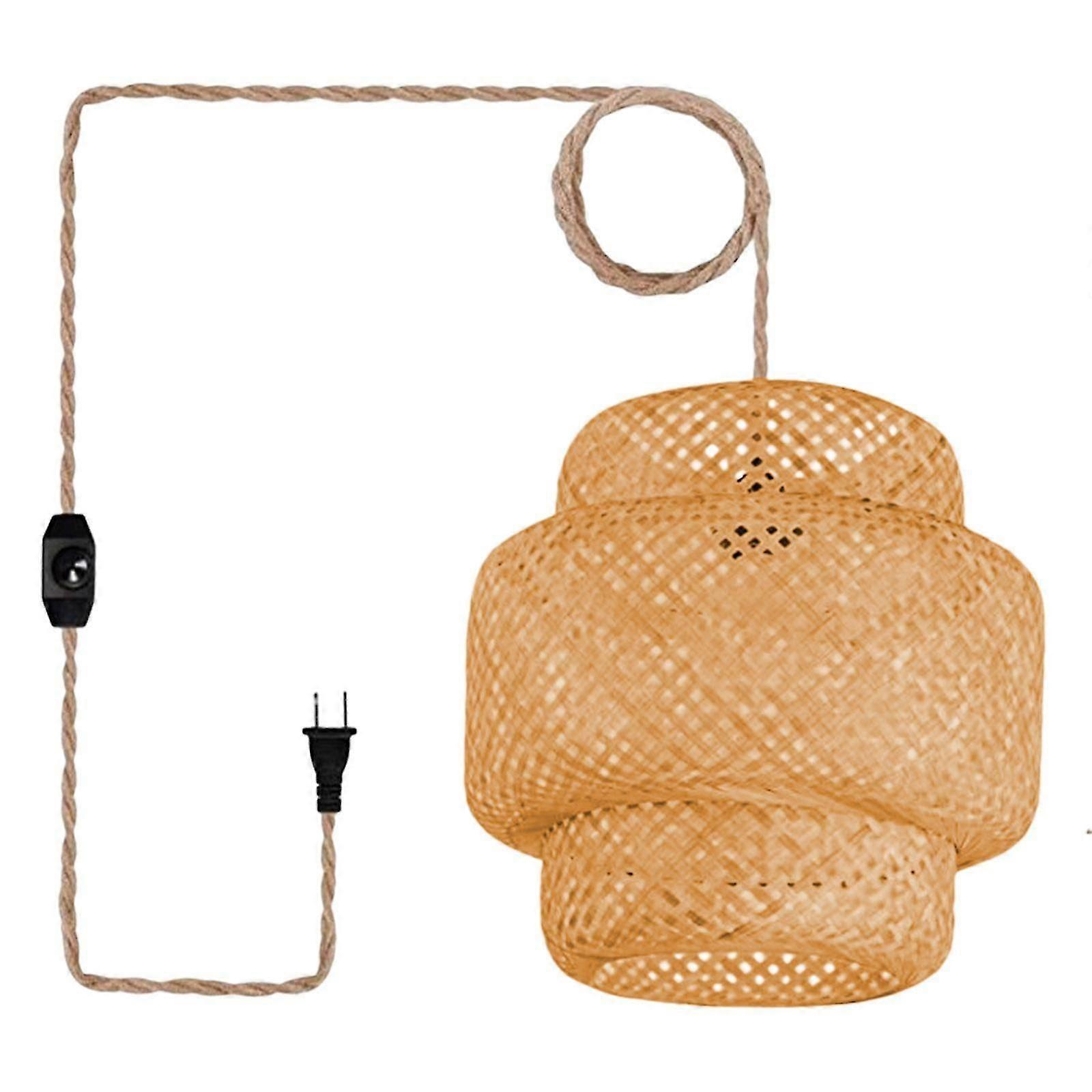 Plug in Pendant Light Rustic Hanging Light with 14ft Rope Cord on/Off Switch 25CM