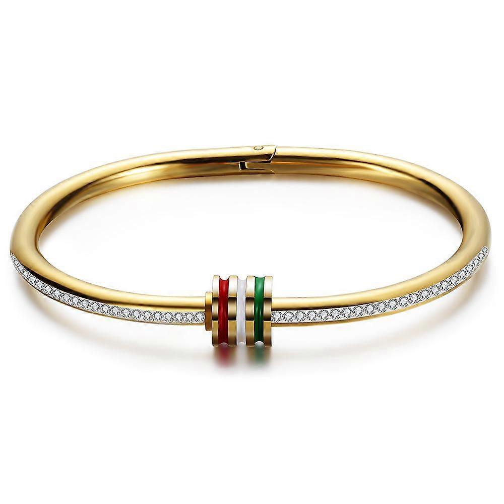 Simple Personality Titanium Steel Ladies' Bracelet Three-Color Striped Epoxy Inlaid Zircon Bracelet for Women