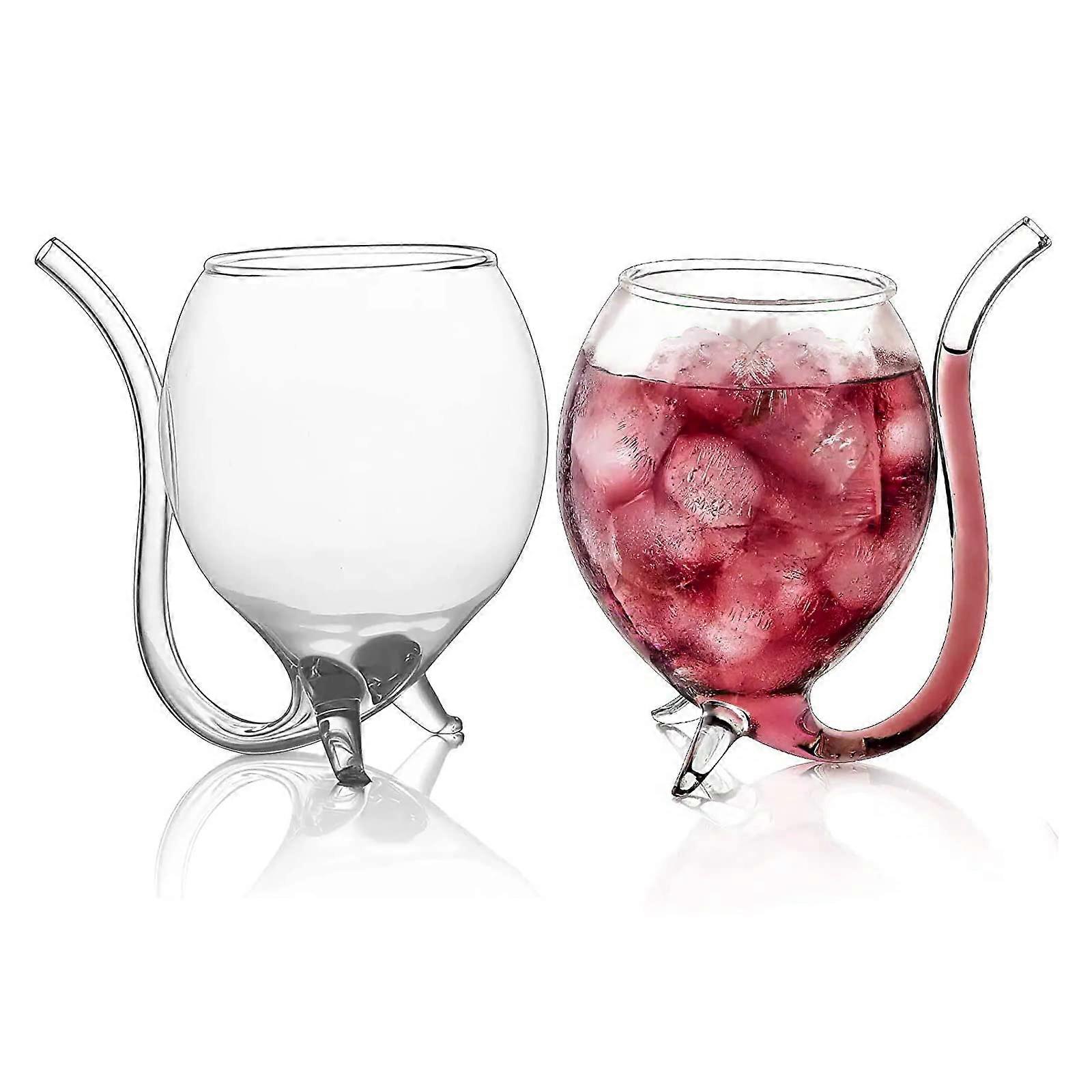10oz Vampire Glass Cup with Built-in Straw for Juice, 300ml Durable Drinking Glass - Set of 2