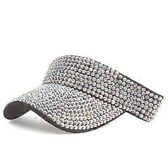 Tiiqang Rhinestones Plain Sport Sun Visor ajustável Summer Cap Visor Caps Para Mulheres Homens Golfe Tênis Ciclismo Running Jogging-branco