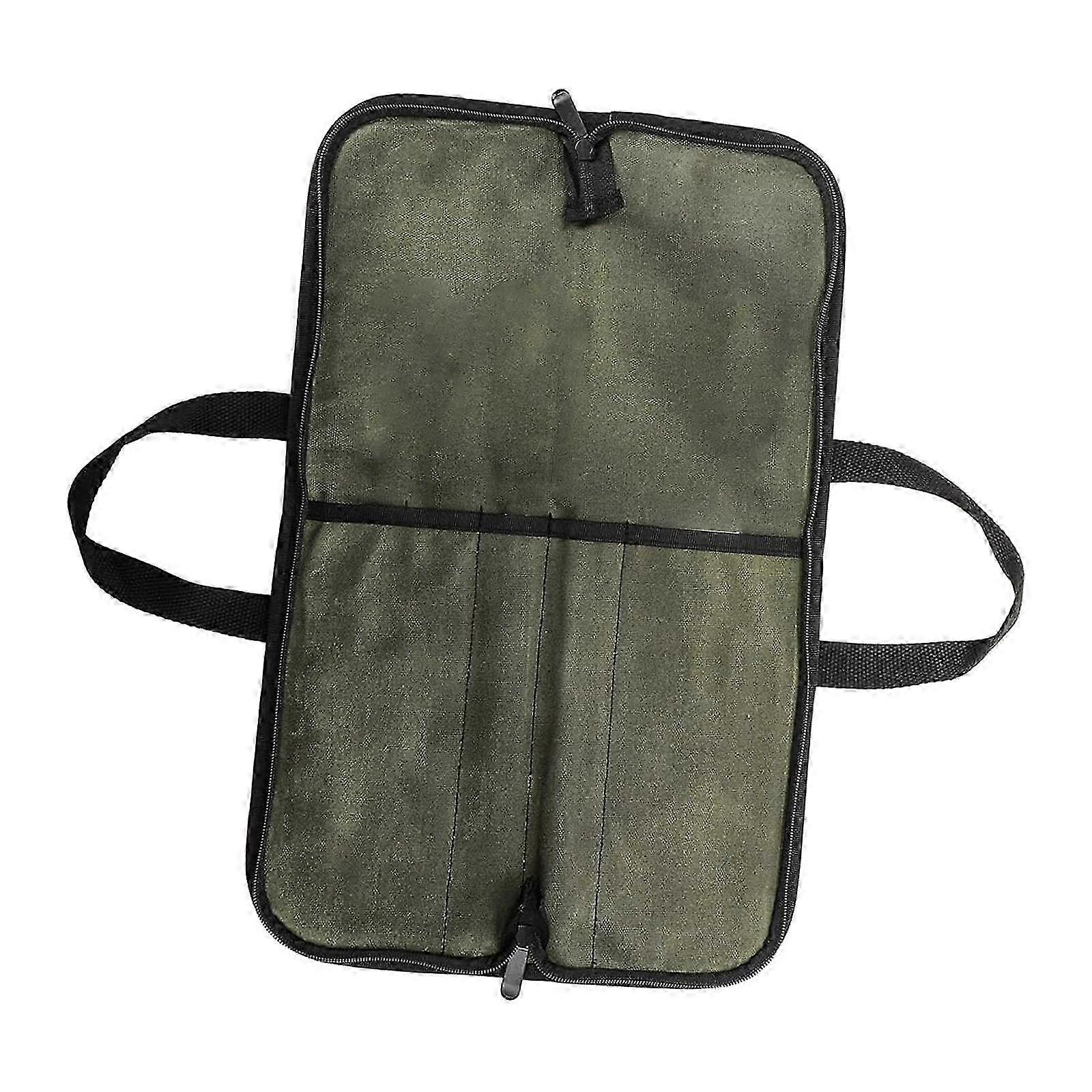 Portable Chef Knife Roll Bag with Handle, Large Capacity Canvas Knife Case for Picnic Camping Travel Pouch Storage