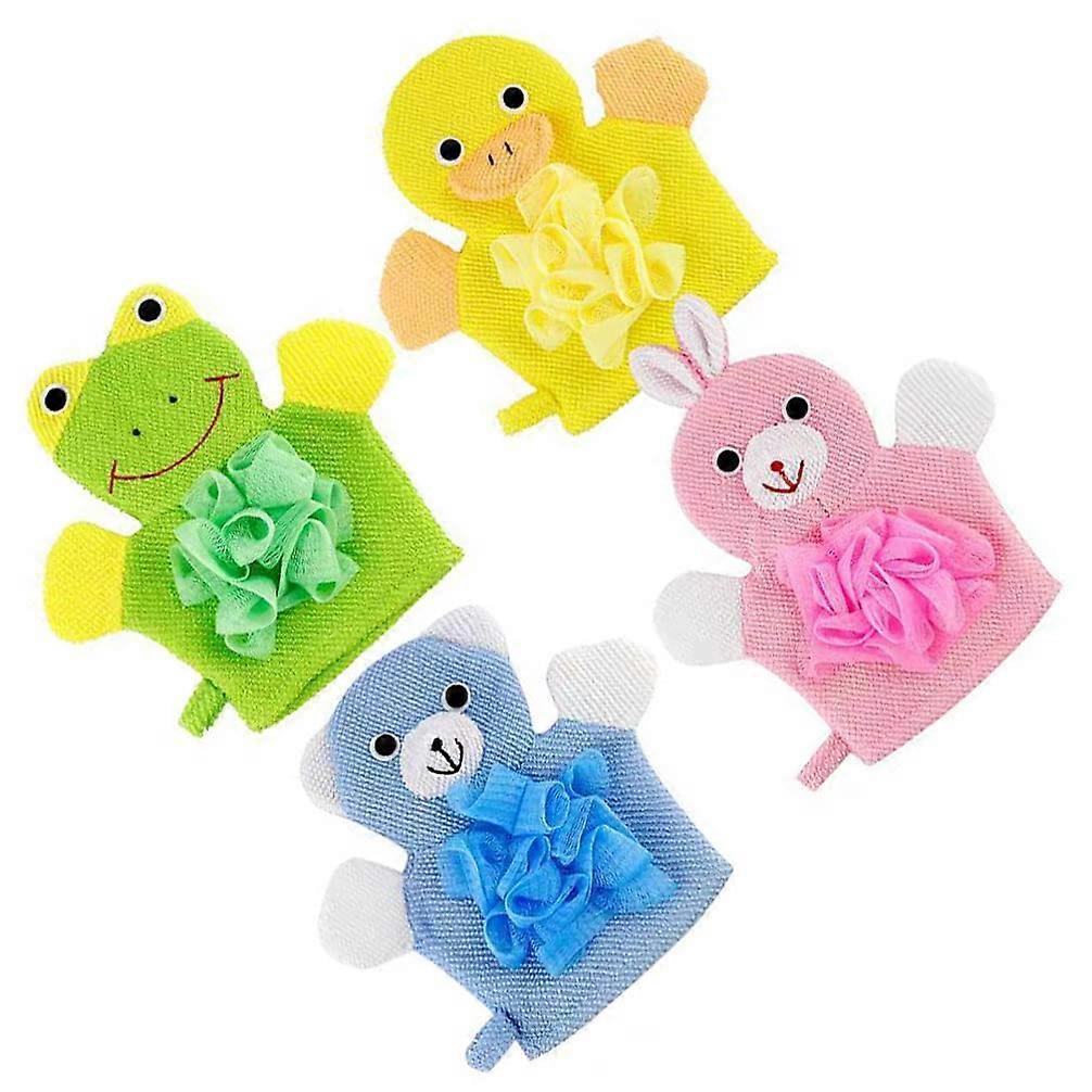 Washcloth Mitt Bath Glove for Kids, Assorted Color 4Pcs, Soft Body Scrub Mitts with Cute Hand Puppet Design