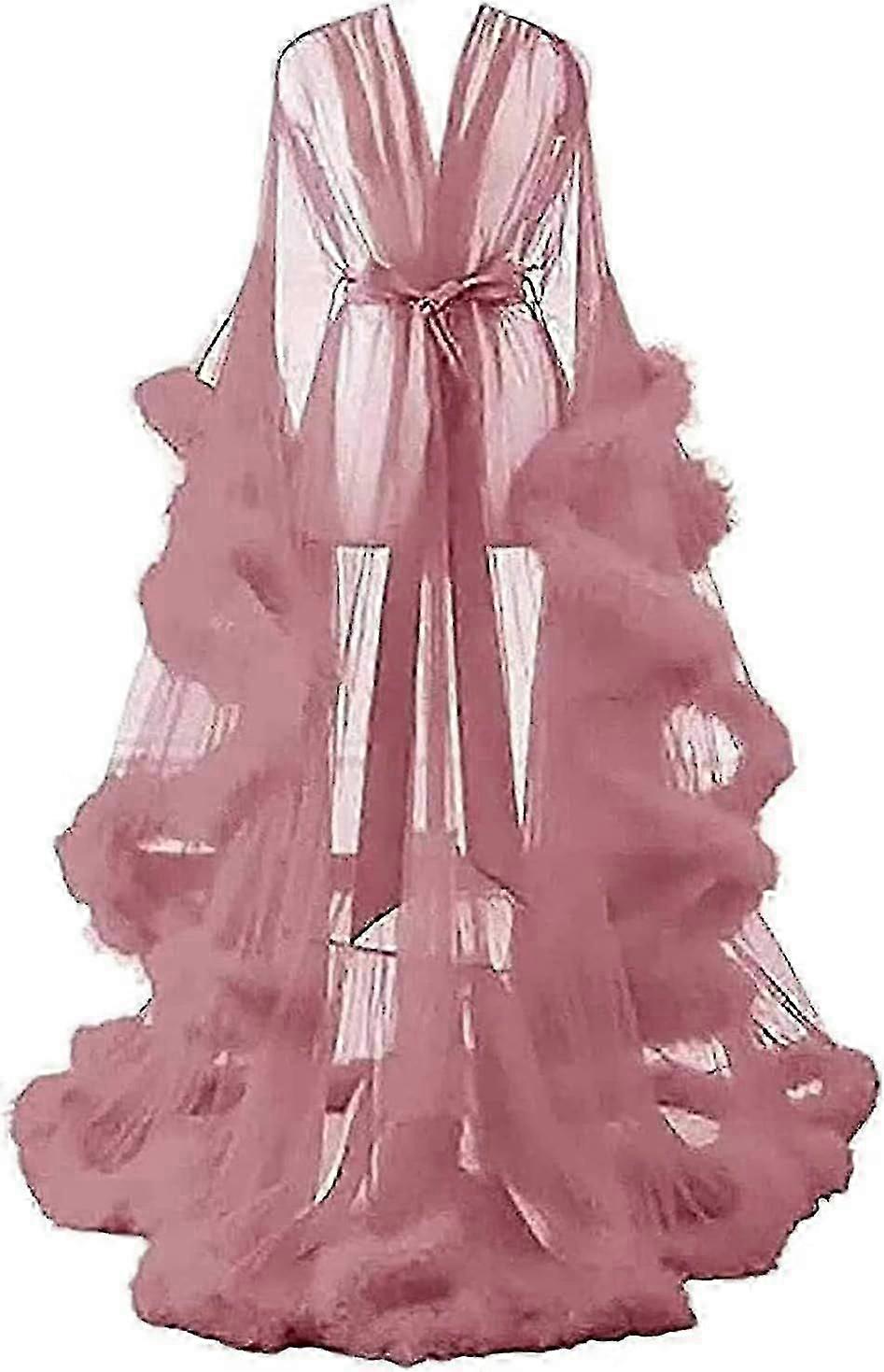 Vrouwen Feather Lange Bruiloft Sjaal Pyjama Gewaad Doorschijnend en Dromerig