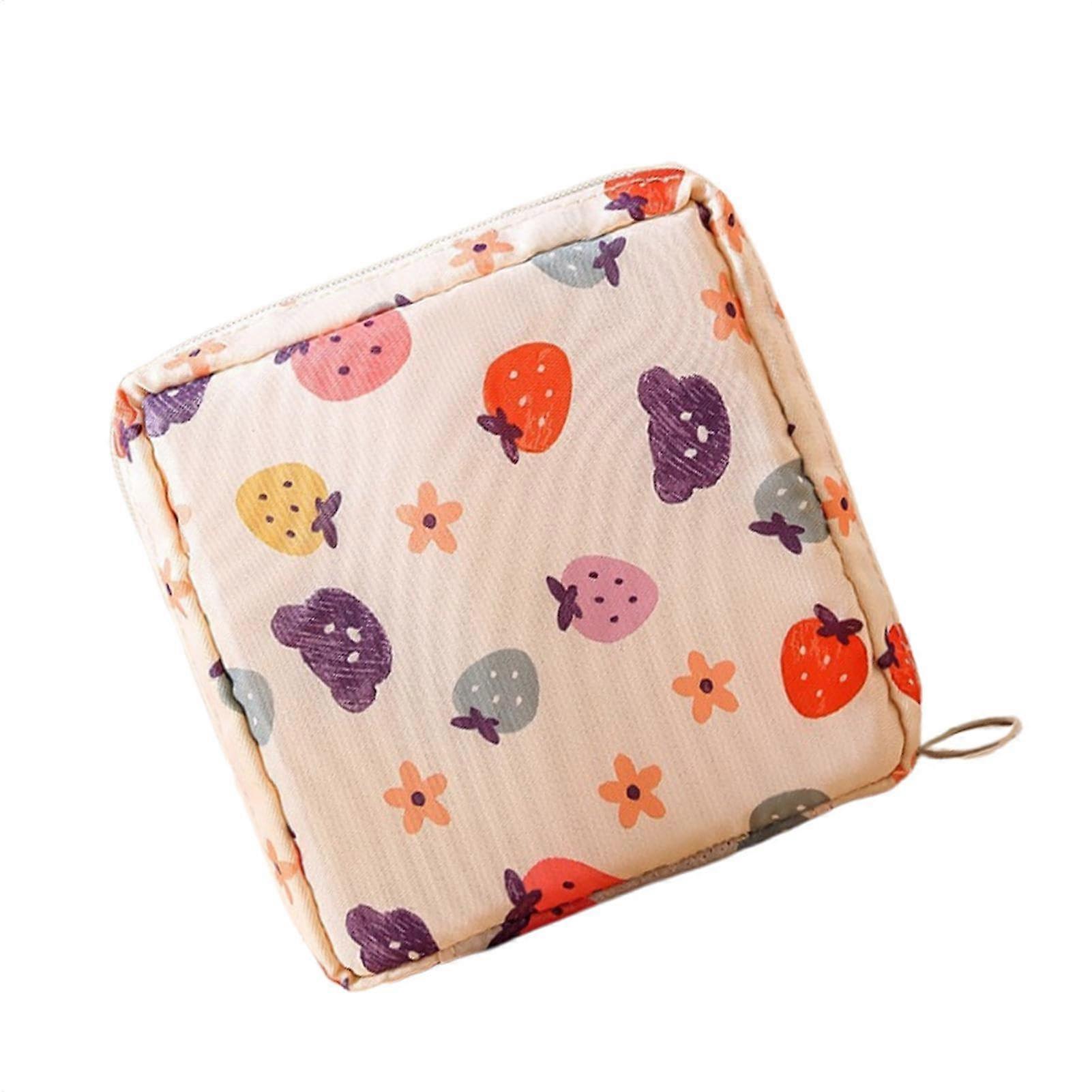 Sanitary Napkin Storage Bag - Small Waterproof Zipper Tote for Tampons, Feminine Care, Vintage Print, Reusable