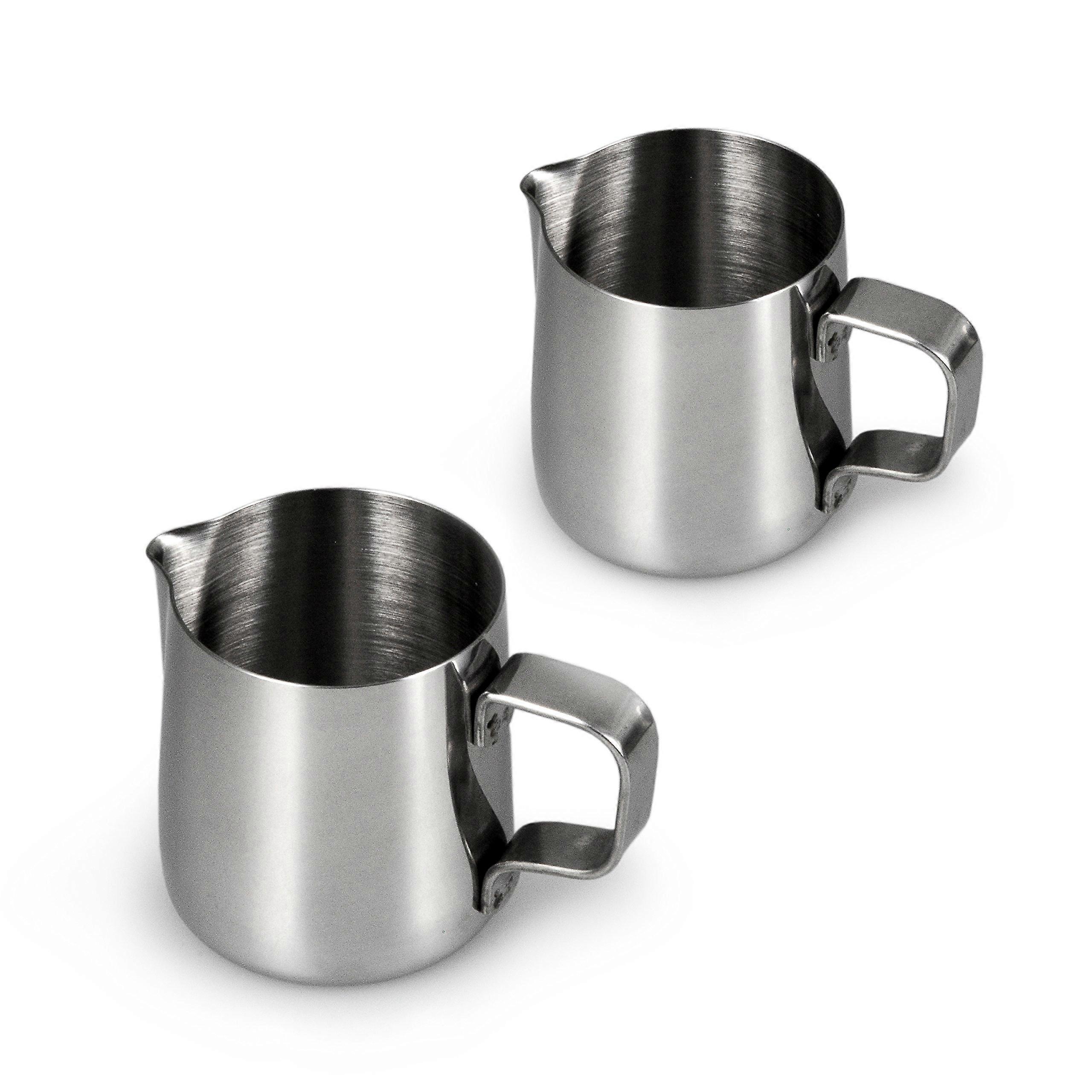 Stainless Steel Milk Jug Set of 2, 150ml Milk Frothing Jug for Coffee, High Gloss Silver Barista Milk Frother