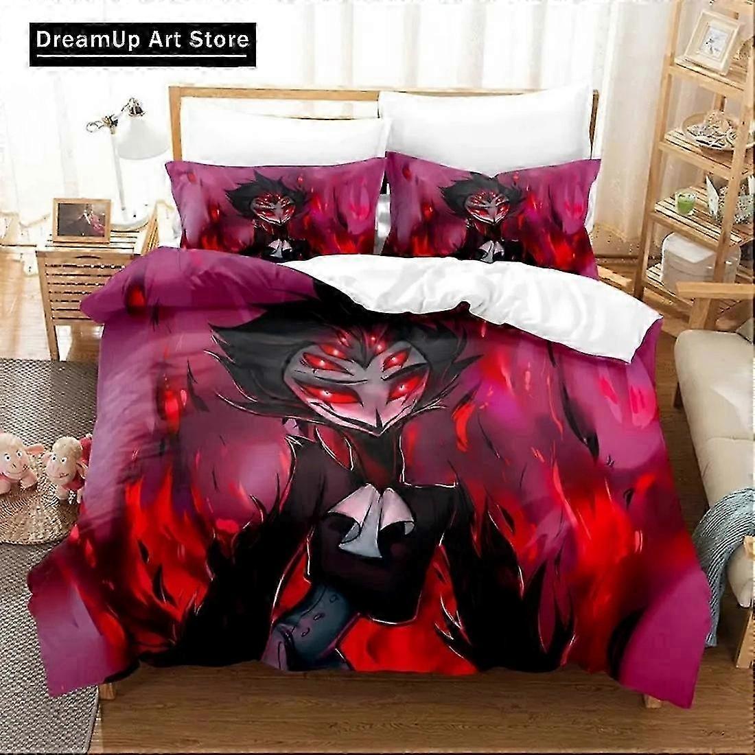 Anime-Inspired Bedding Set Featuring Stolas from Popular Helluva and Hazbin Hotels, Complete 3-Piece Bed Set with Duvet Cover and Pillow Cas