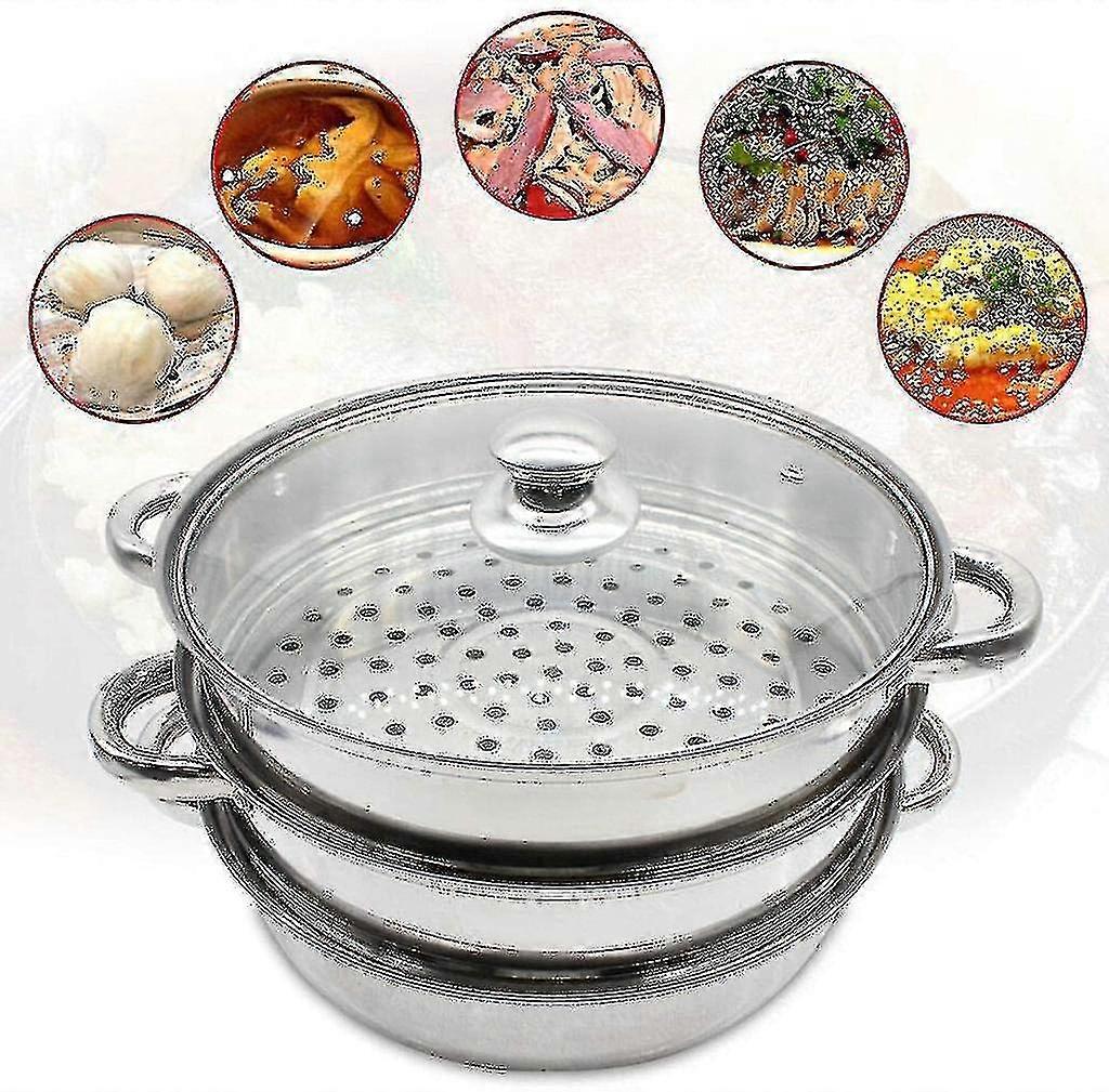 סיר בישול סיר לחץ נירוסטה 28 ס"מ עם ספינת קיטור 3 קומות ומכסה זכוכית המתאים לצרכי בישול שונים