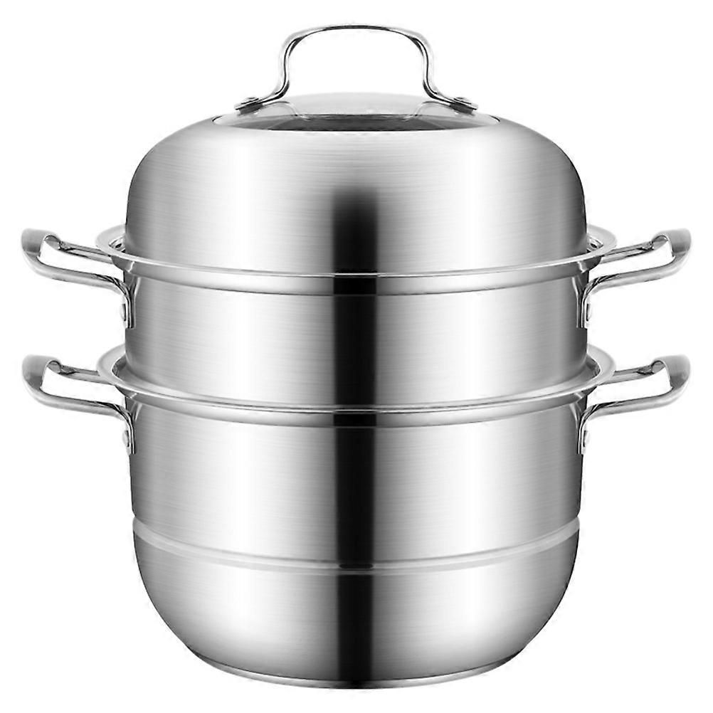 Household Steamer Cookware Pot Folding Design Silver 32x32x37.5Cm Steaming Boiling Back-Flow Channel 1Pc