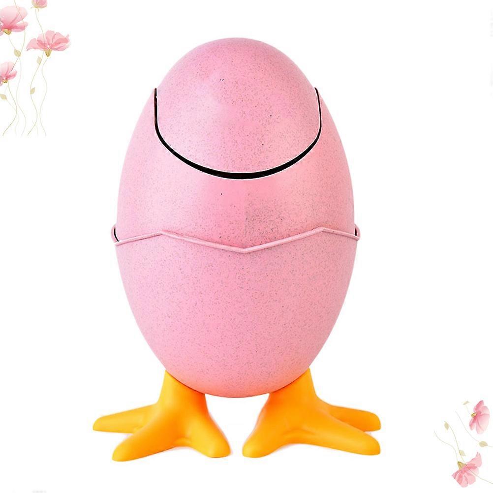 Egg Shaped Trash Can Small Waste Paper Bin Pink 6.3 6.3 10.2in With Coin Storage Function For Office 1Set