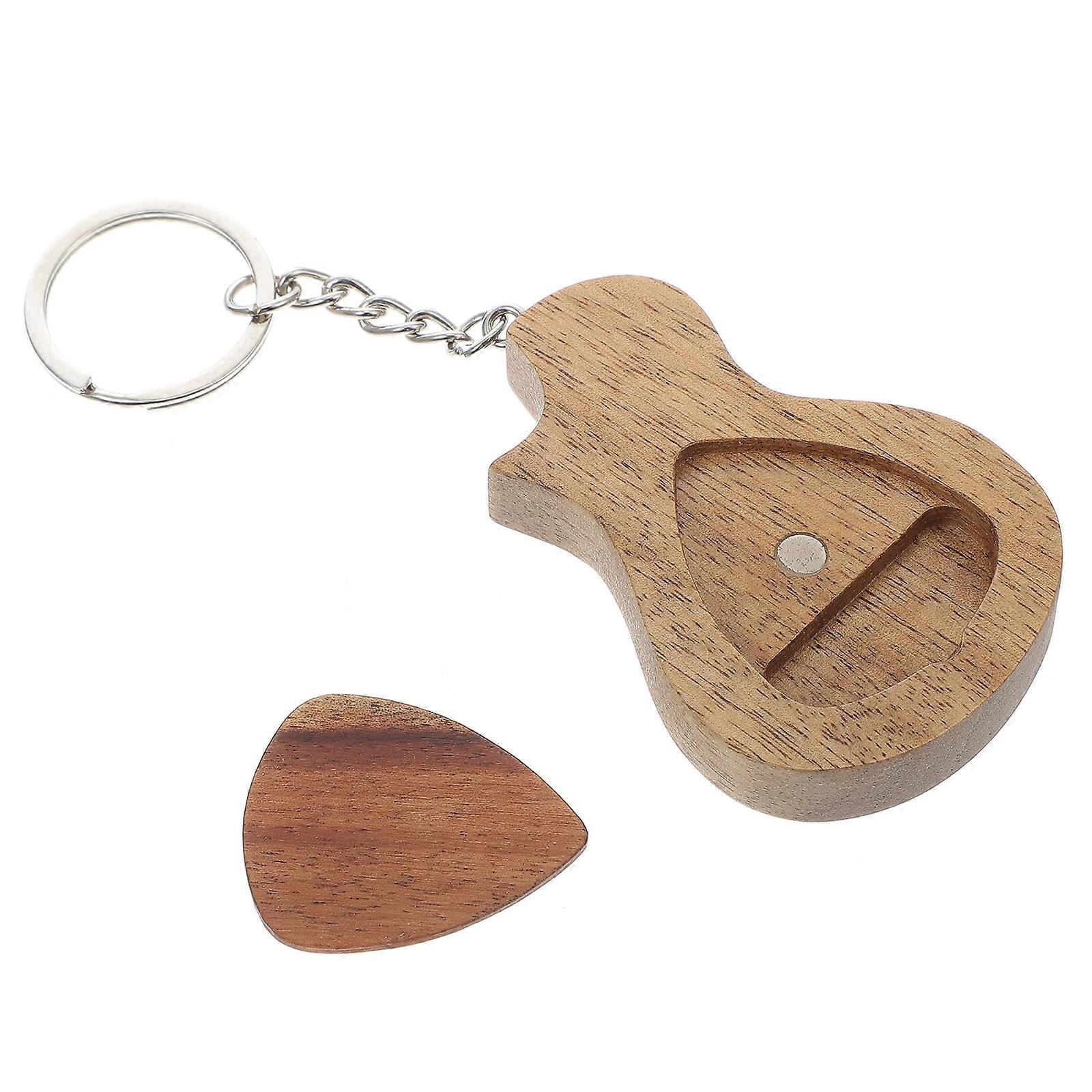 Guitar Pick Set with Storage Box and Keychain Made of Synthetic Material for Guitar Use Light Brown