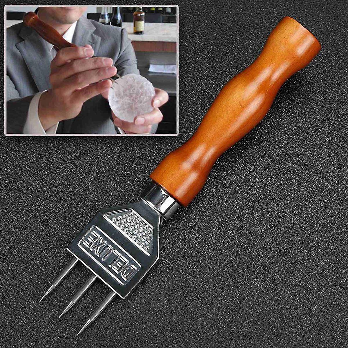 Ice Pick - Wood Handle, 304 Stainless Steel Three Pronged Ice Crusher