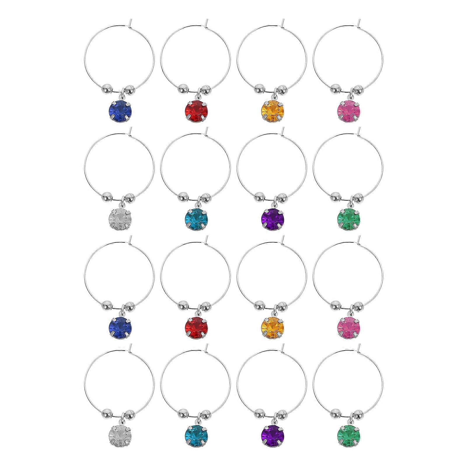 Markers for Drinks Wine Charms Diamond Markers Identifiers for Wine Glasses Assorted Color 3.5X2.5X0.5CM Diamond Shape Party Hosts 16Pcs
