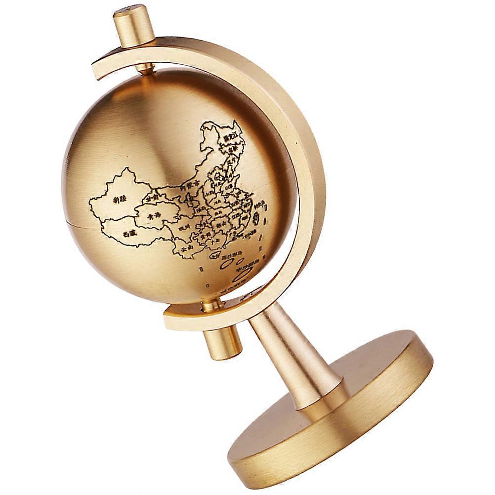 Brass Globe With Base Desktop Decoration Golden 8x3.9cm Chinese Style 1Set